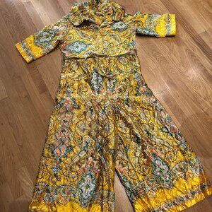 Vintage 70s Satin Quilted Jumpsuit Paisley Wide Leg Palazzo-use for Halloween!